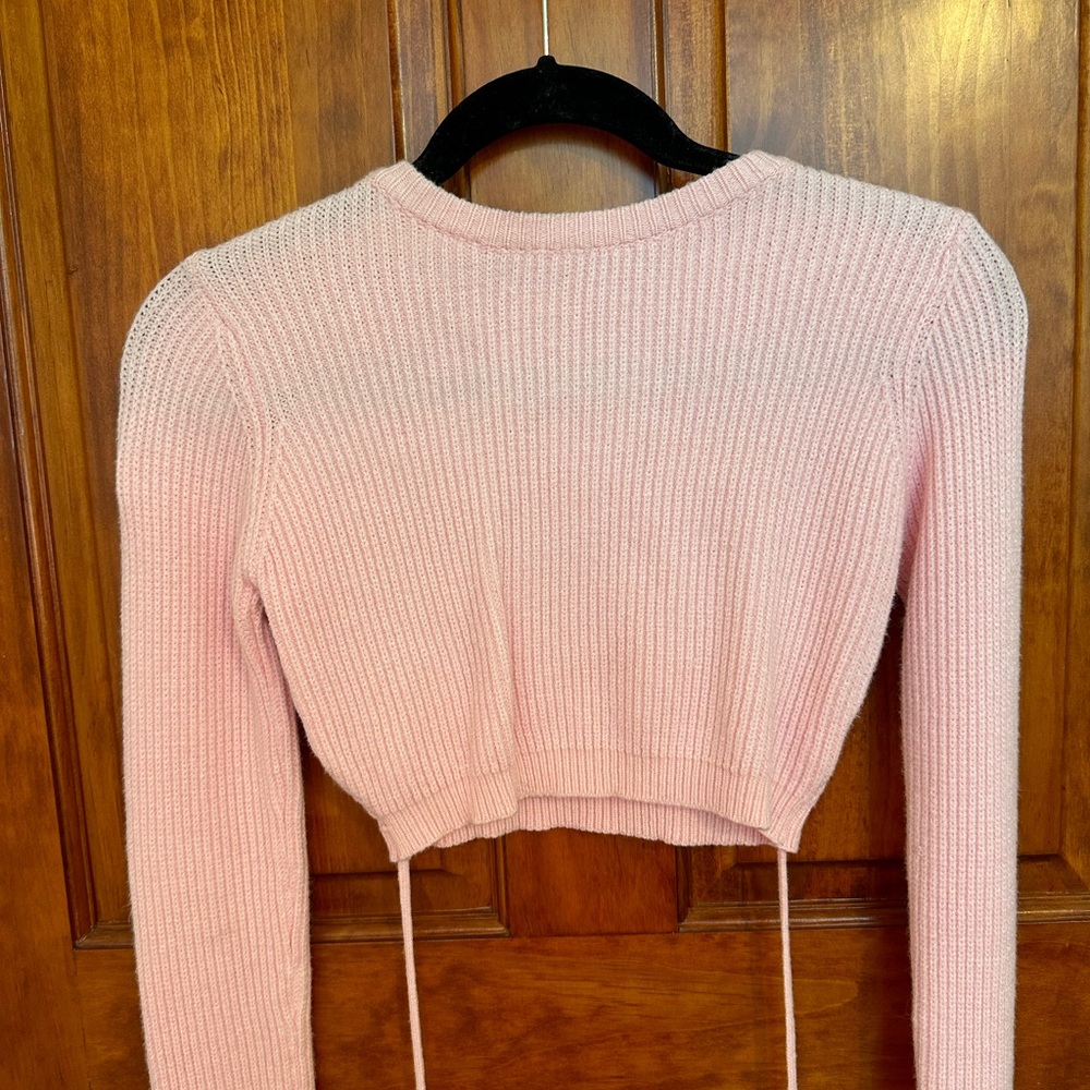 Pink Ribbed Long Sleeve Crop Sweater